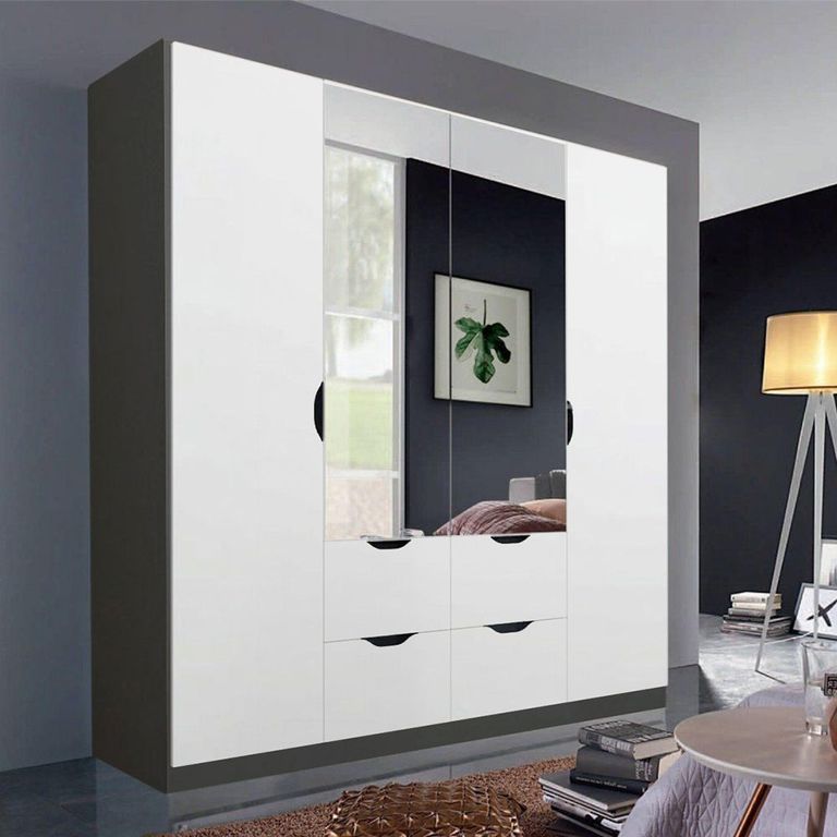 Arnstein Wardrobe - 181cm - 4 Door - Combi - Metallic Dark Grey & Alpine White