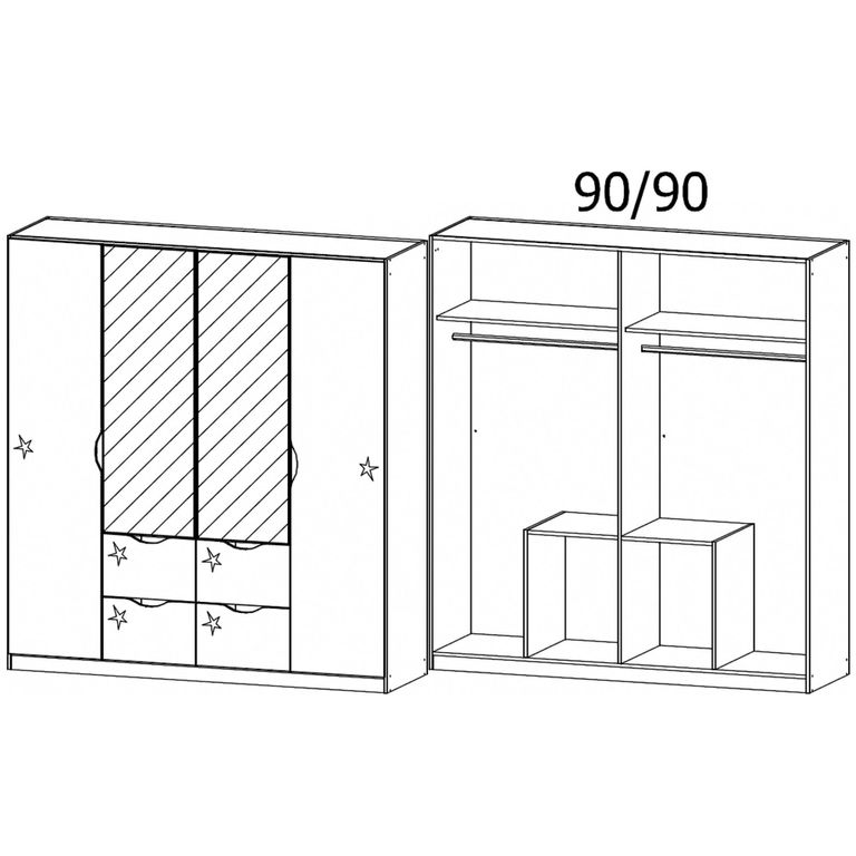 Arnstein Wardrobe - 181cm - 4 Door - Combi - Metallic Dark Grey & White High Gloss