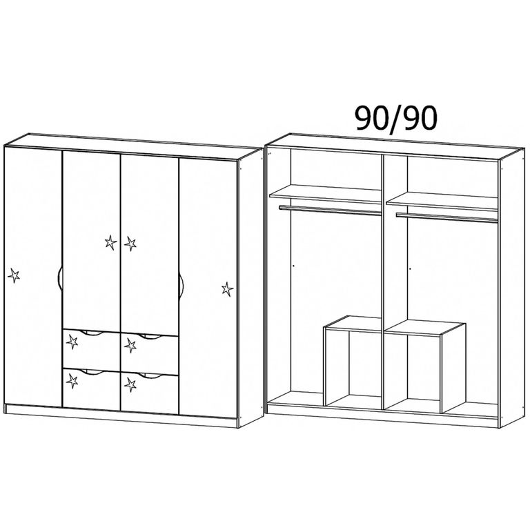 Arnstein Wardrobe - 181cm - 4 Door - 4 Drawer - Sonoma Oak & White High Gloss