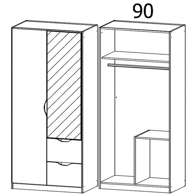 Arnstein Wardrobe - 91cm - 2 Door - Combi - Metallic Dark Grey & Alpine White