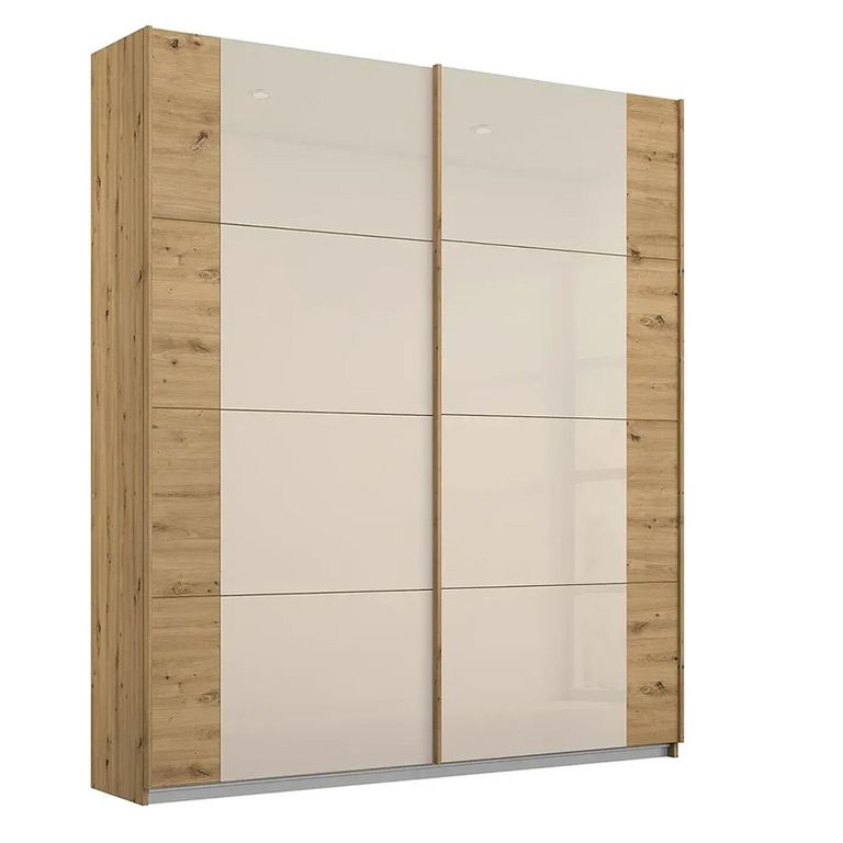 Artemis Sliding Wardrobe - 181cm - 2 Door - Artisan Oak & Champagne Glass
