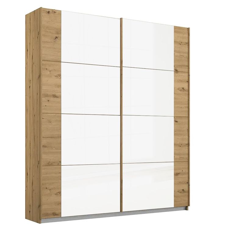 Artemis Sliding Wardrobe - 181cm - 2 Door - Artisan Oak & White Glass