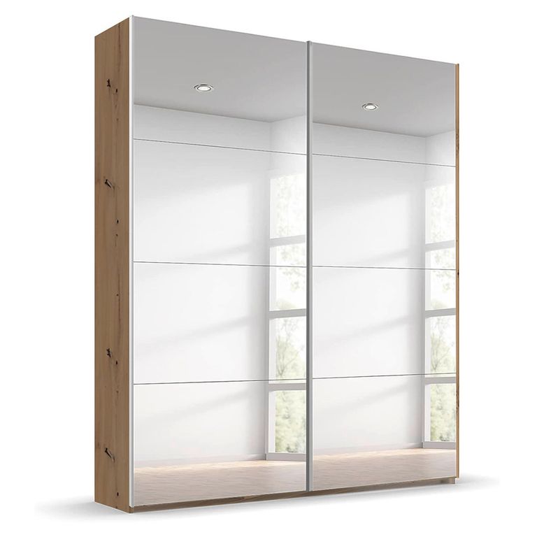Beluga Extra Sliding Wardrobe - 137cm - 2 Door - Mirrored - Artisan Oak