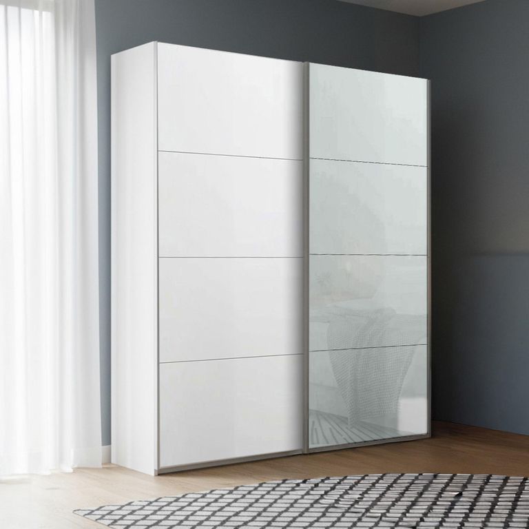 Beluga Extra Sliding Wardrobe - 137cm - 2 Door - Alpine White & Silk Grey Glass Front
