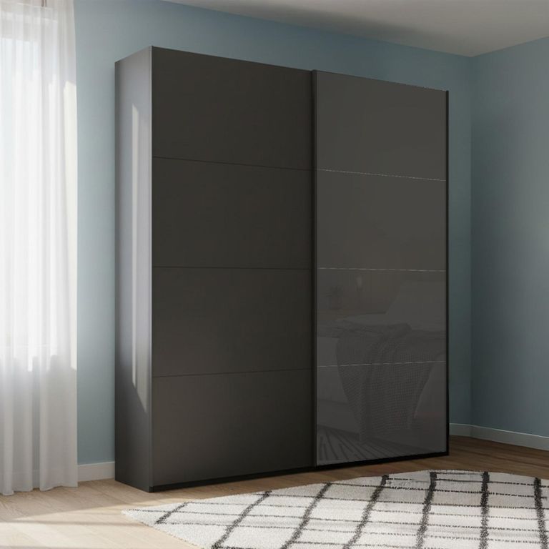 Beluga Extra Sliding Wardrobe - 137cm - 2 Door - Graphite & Basalt Glass Front