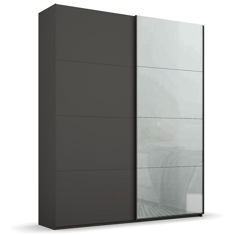 Beluga Extra Sliding Wardrobe - 137cm - 2 Door - Graphite & Silk Grey Glass Front