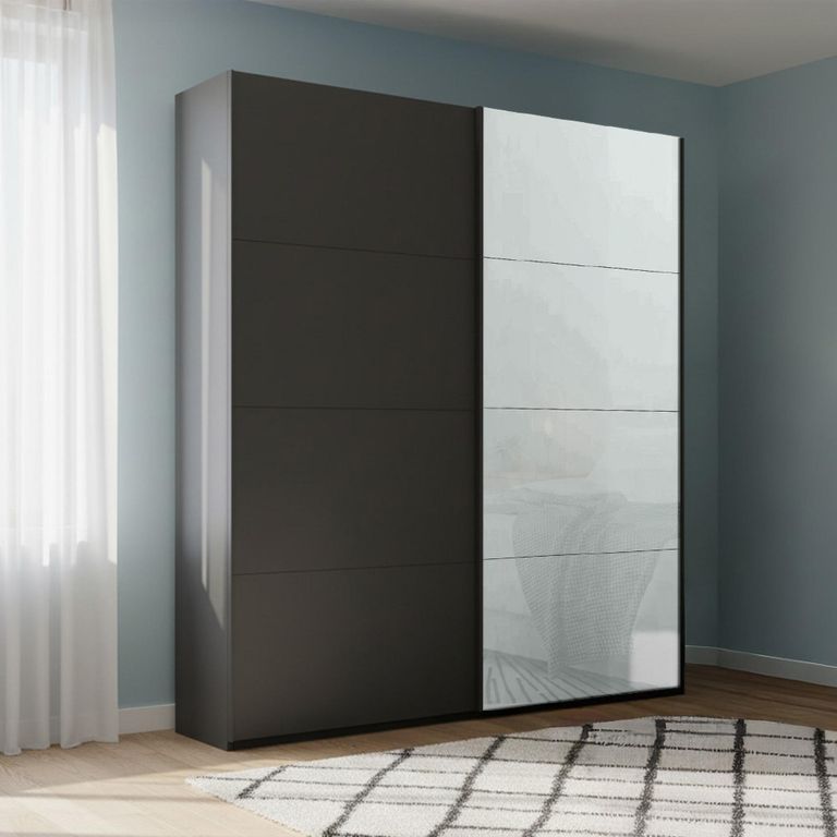 Beluga Extra Sliding Wardrobe - 137cm - 2 Door - Graphite & Silk Grey Glass Front