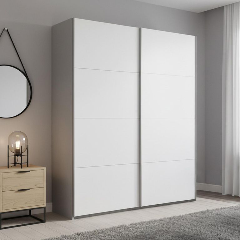 Beluga Extra Sliding Wardrobe - 137cm - 2 Door - Silk Grey & Alpine White