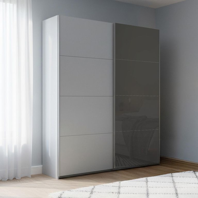Beluga Extra Sliding Wardrobe - 137cm - 2 Door - Silk Grey & Basalt Glass Front