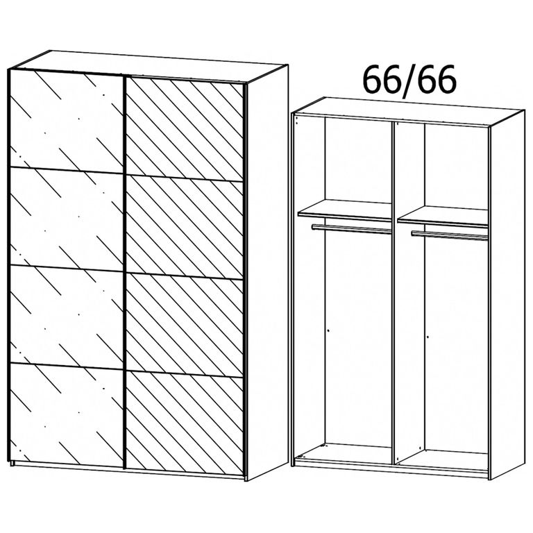 Beluga Extra Sliding Wardrobe - 137cm - 2 Door - Mirror - Alpine White & Basalt Glass