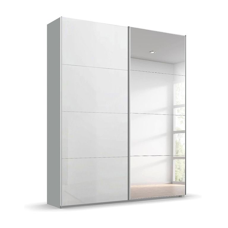 Beluga Extra Sliding Wardrobe - 137cm - 2 Door - Mirror - Silk Grey & White High Gloss
