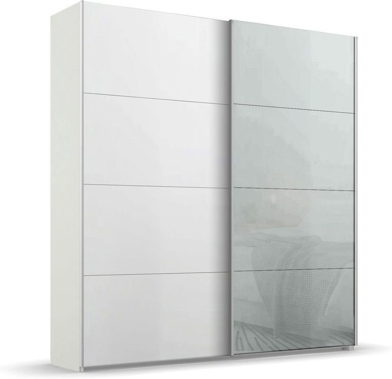Beluga Extra Sliding Wardrobe - 181cm - 2 Door - Alpine White & Silk Grey Glass Front