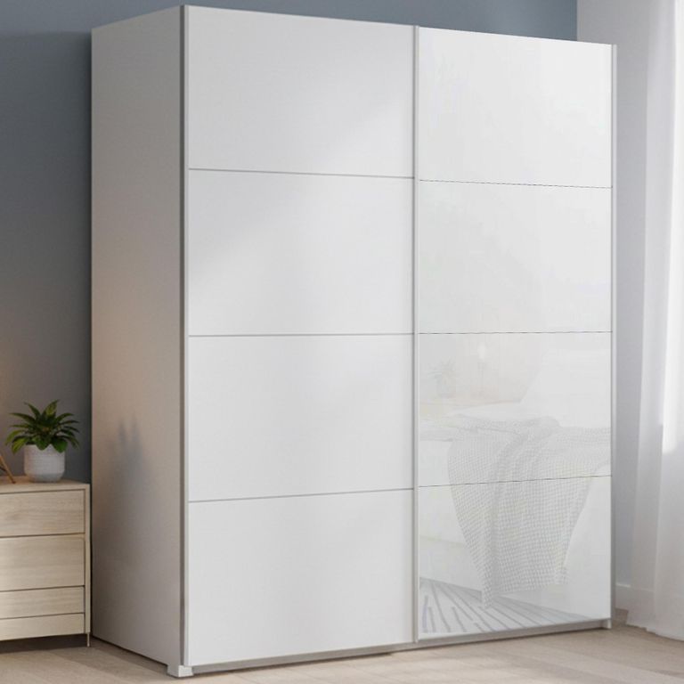 Beluga Extra Sliding Wardrobe - 181cm - 2 Door - Alpine White & White Glass Front