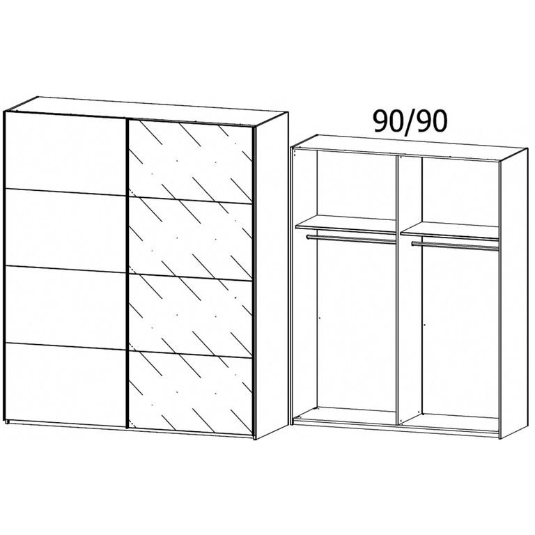 Beluga Extra Sliding Wardrobe - 181cm - 2 Door - Graphite & Basalt Glass Front