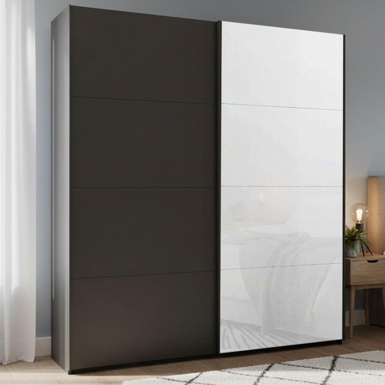 Beluga Extra Sliding Wardrobe - 181cm - 2 Door - Graphite & White Glass Front