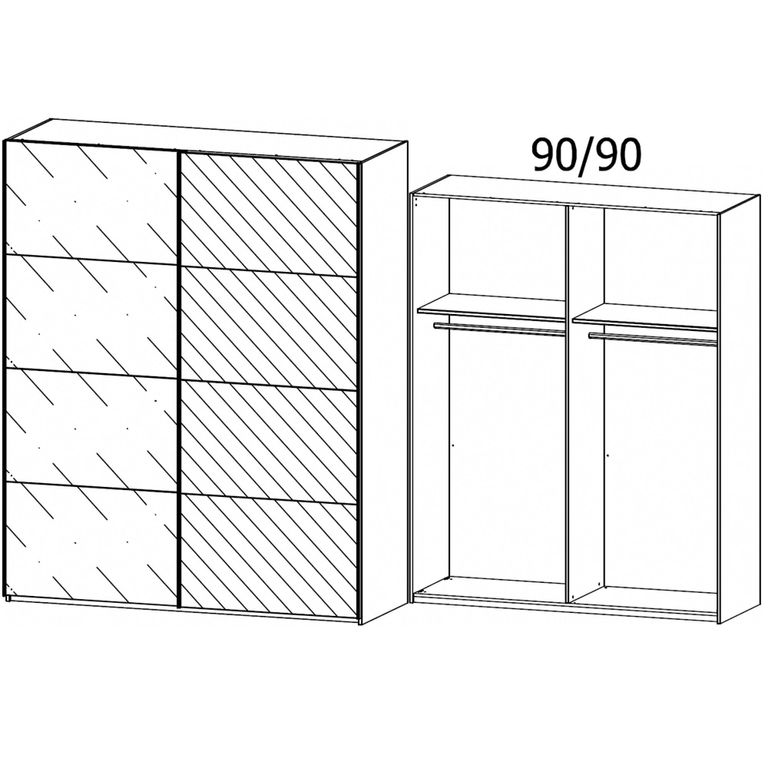 Beluga Extra Sliding Wardrobe - 181cm - 2 Door - Mirror - Alpine White & White Glass