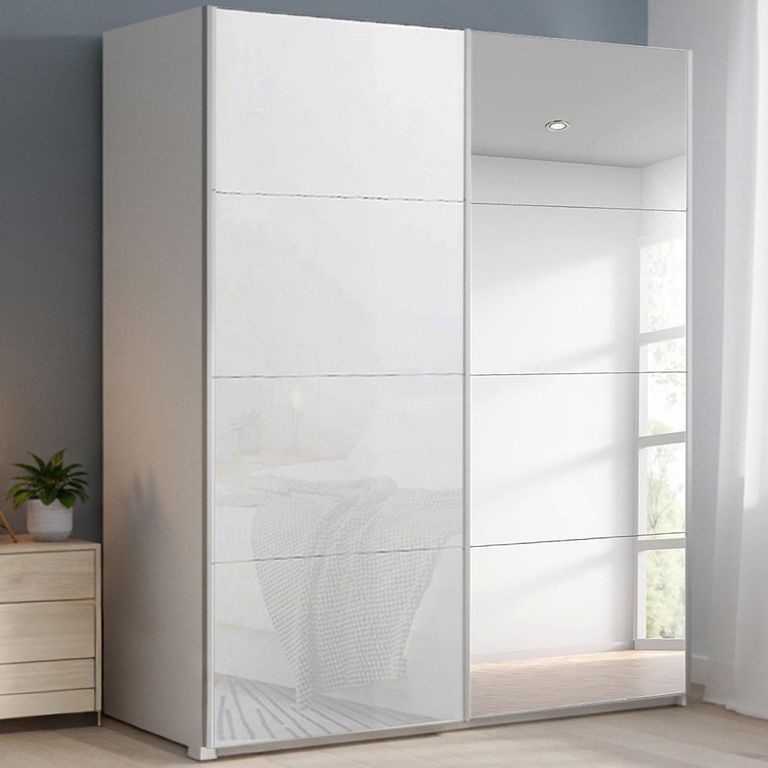 Beluga Extra Sliding Wardrobe - 181cm - 2 Door - Mirror - Alpine White & White Glass