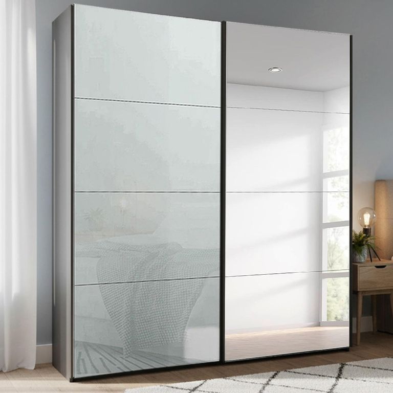 Beluga Extra Sliding Wardrobe - 181cm - 2 Door - Mirror - Graphite & Silk Grey Glass