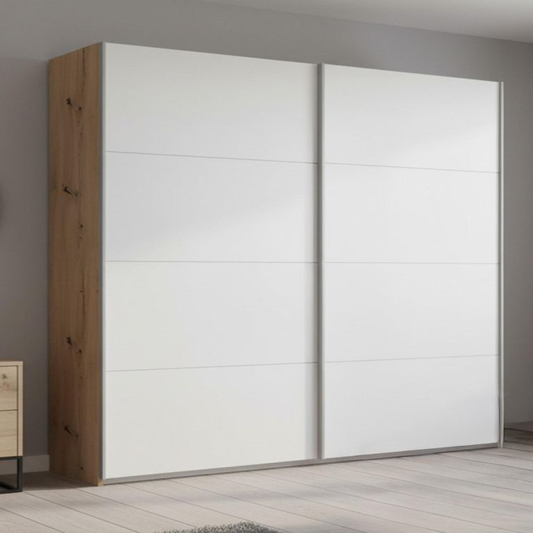 Beluga Extra Sliding Wardrobe - 226cm - 2 Door - Artisan Oak & Alpine White