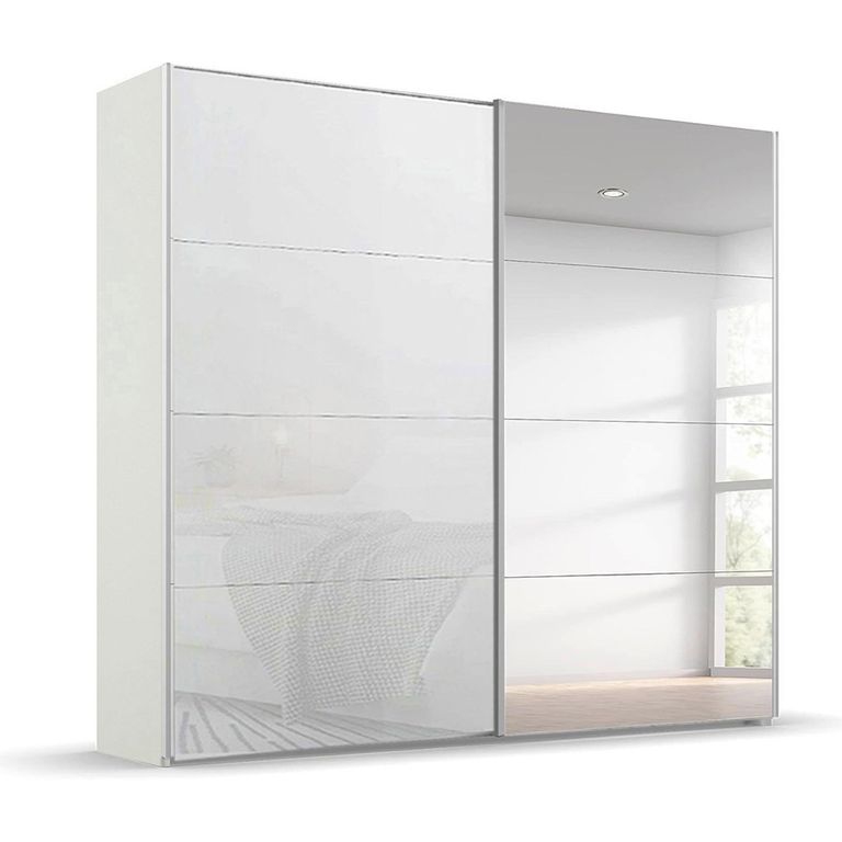 Beluga Extra Sliding Wardrobe - 226cm - 2 Door - Mirror - Alpine White & White Glass