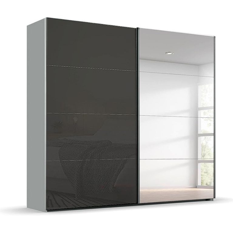 Beluga Extra Sliding Wardrobe - 226cm - 2 Door - Mirror - Silk Grey & Basalt Glass