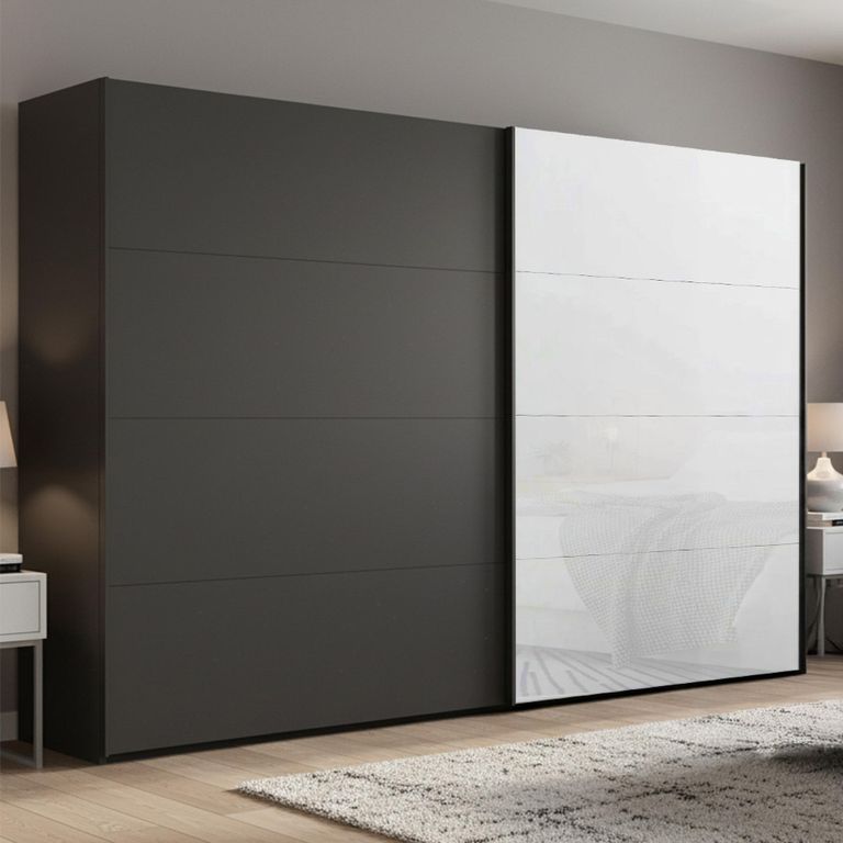 Beluga Extra Sliding Wardrobe - 271cm - 2 Door - Graphite & White Glass Front