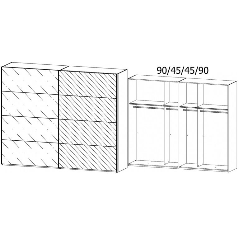 Beluga Extra Sliding Wardrobe - 271cm - 2 Door - Mirror - Artisan Oak & Basalt Glass
