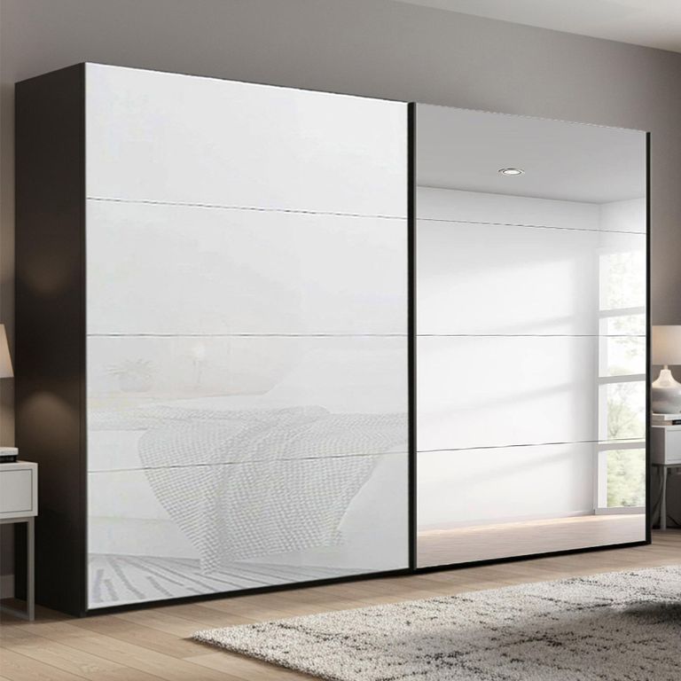 Beluga Extra Sliding Wardrobe - 271cm - 2 Door - Mirror - Graphite & White Glass