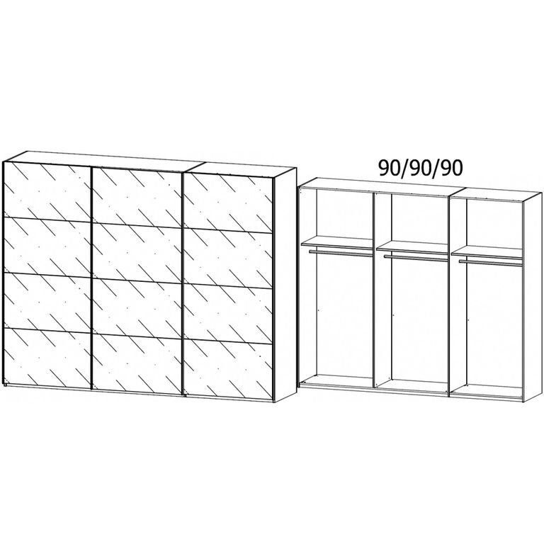 Beluga Extra Sliding Wardrobe - 271cm - 3 Door - Grey Mirrored - Graphite