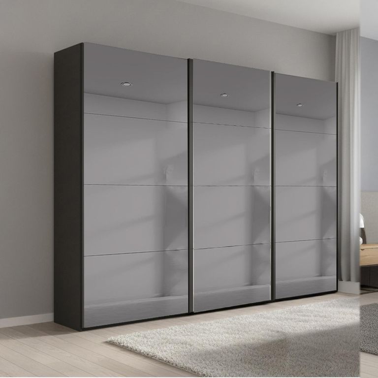 Beluga Extra Sliding Wardrobe - 271cm - 3 Door - Grey Mirrored - Graphite