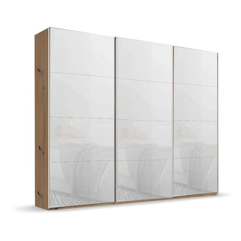 Beluga Extra Sliding Wardrobe - 271cm - 3 Door - Artisan Oak & White Glass