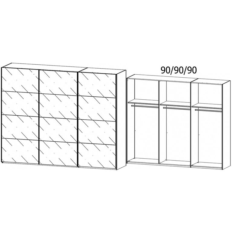 Beluga Extra Sliding Wardrobe - 271cm - 3 Door - Silk Grey & Silk Grey Glass
