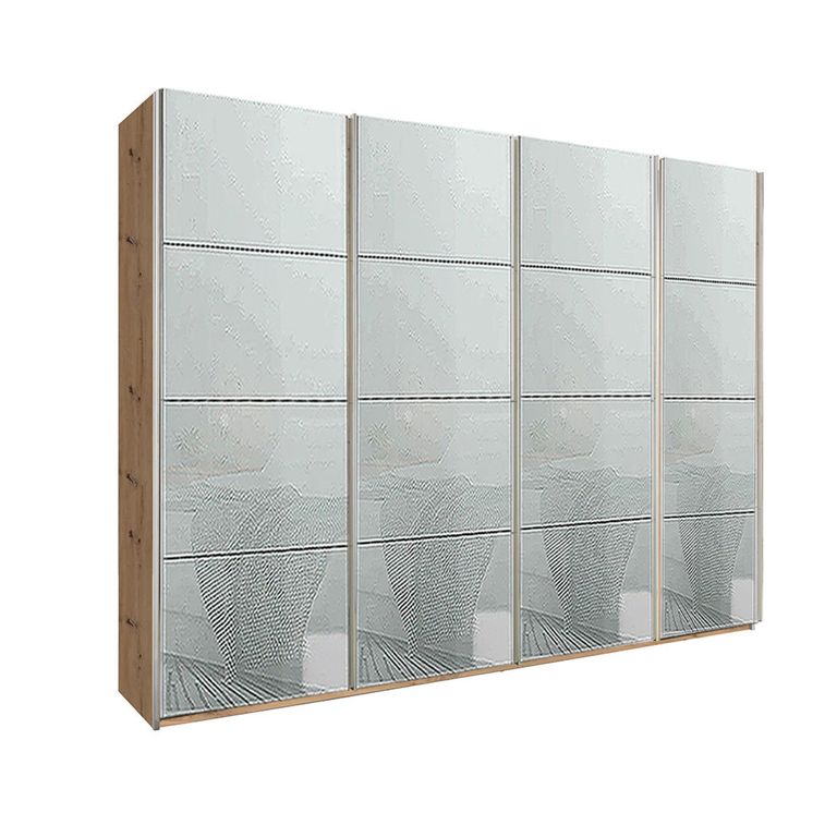 Beluga Extra Sliding Wardrobe - 271cm - 4 Door - Artisan Oak & Silk Grey Glass
