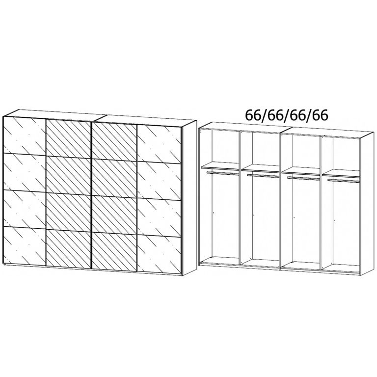 Beluga Extra Sliding Wardrobe - 271cm - 4 Door - Mirror - Graphite & White Glass