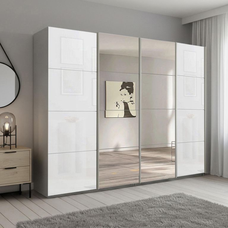 Beluga Extra Sliding Wardrobe - 271cm - 4 Door - Mirror - Silk Grey & White Glass