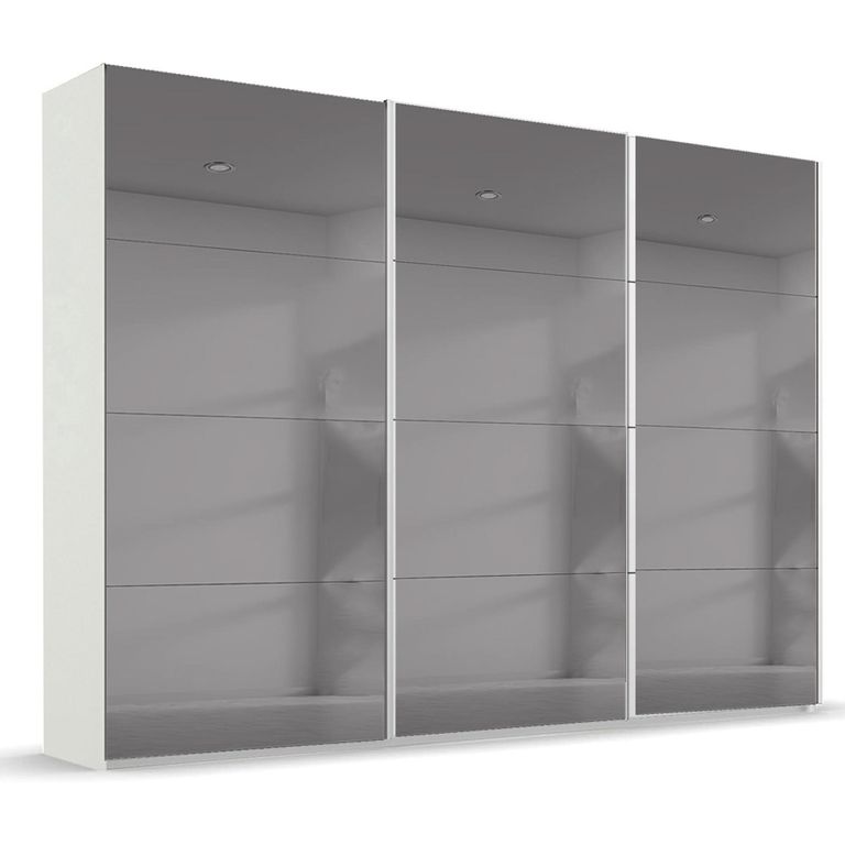 Beluga Extra Sliding Wardrobe - 316cm - 3 Door - Grey Mirrored - Alpine White