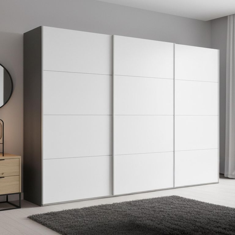 Beluga Extra Sliding Wardrobe - 316cm - 3 Door - Graphite & Alpine White