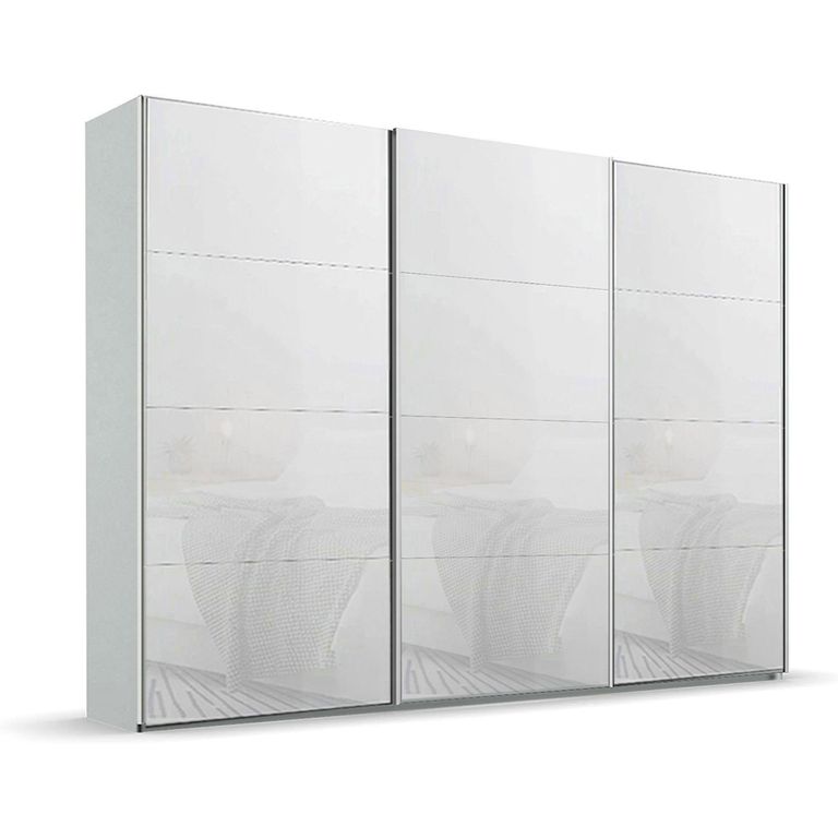 Beluga Extra Sliding Wardrobe - 316cm - 3 Door - Silk Grey & White Glass
