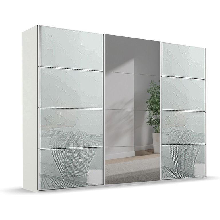 Beluga Extra Sliding Wardrobe - 316cm - 3 Door - Mirror - Alpine White & Silk Grey Glass