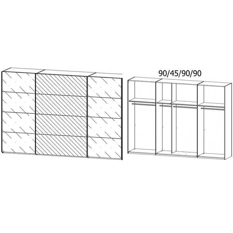 Beluga Extra Sliding Wardrobe - 316cm - 3 Door - Mirror - Artisan Oak & Silk Grey Glass