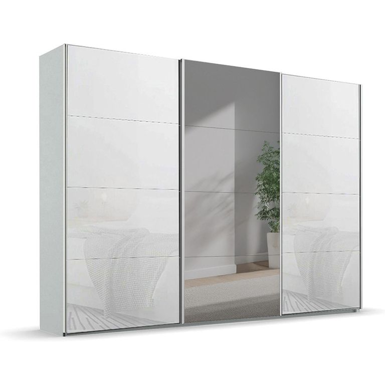 Beluga Extra Sliding Wardrobe - 316cm - 3 Door - Mirror - Silk Grey & White Glass