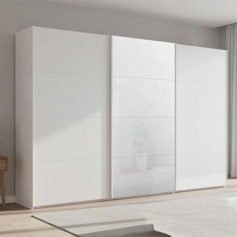 Beluga Extra Sliding Wardrobe - 361cm - 3 Door - White High Gloss & Alpine White Front