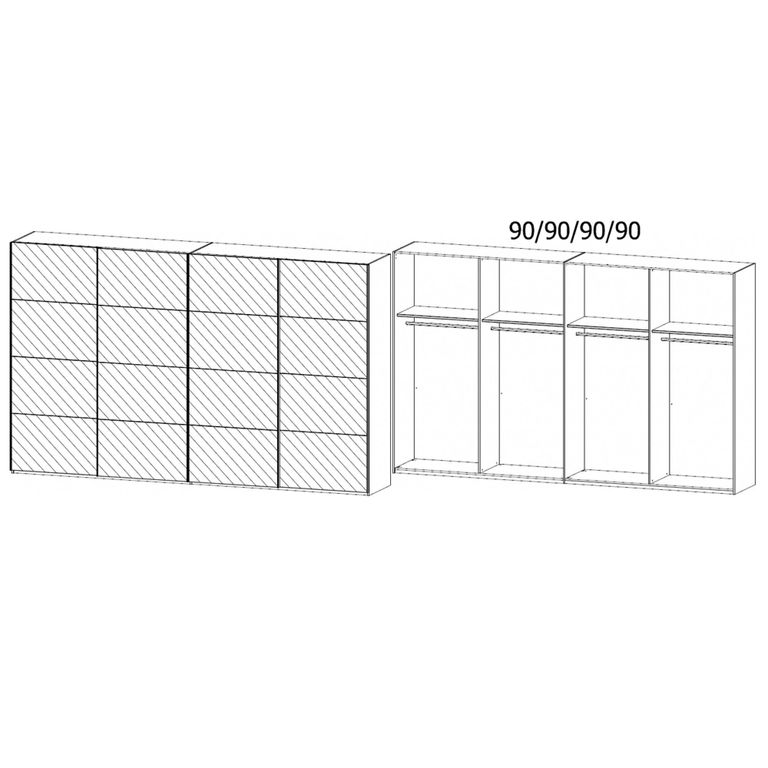 Beluga Extra Sliding Wardrobe - 361cm - 4 Door - Mirrored - Artisan Oak