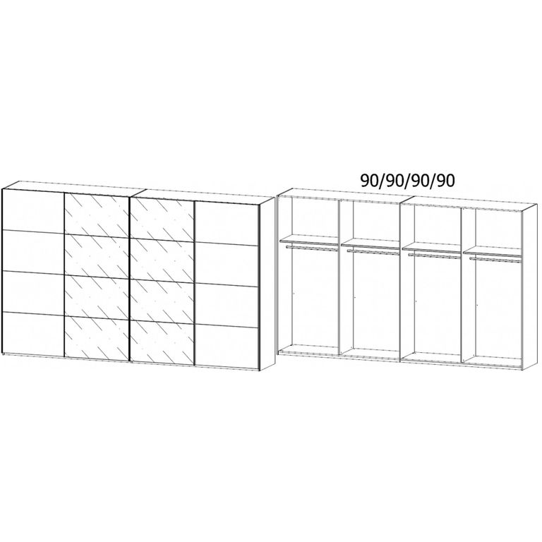 Beluga Extra Sliding Wardrobe - 361cm - 4 Door - Artisan Oak & Basalt Glass Front