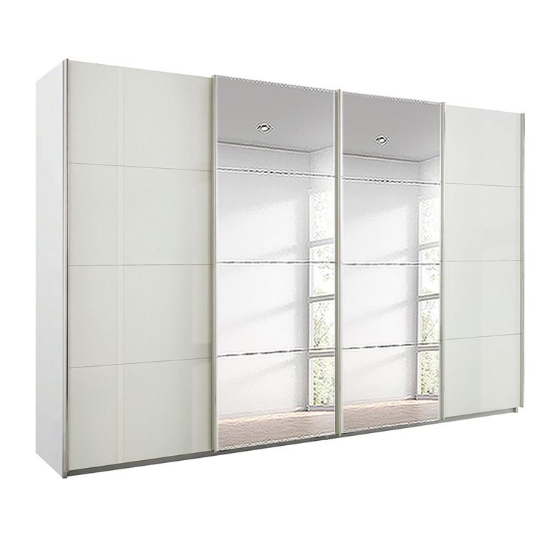 Beluga Extra Sliding Wardrobe - 361cm - 4 Door - Mirror - Alpine White & White High Gloss