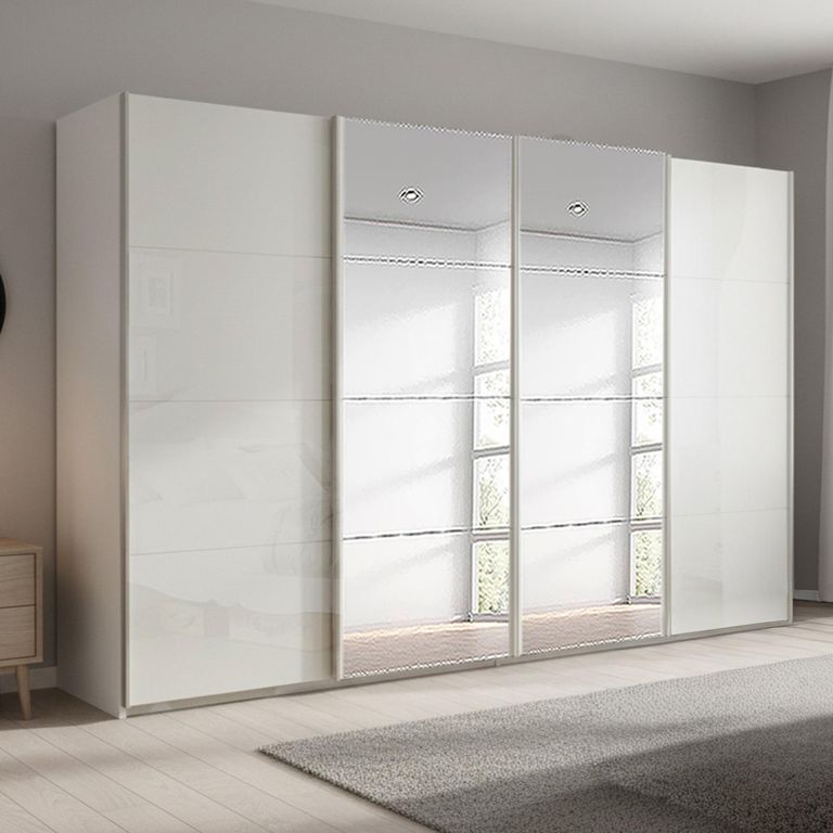 Beluga Extra Sliding Wardrobe - 361cm - 4 Door - Mirror - Alpine White & White High Gloss