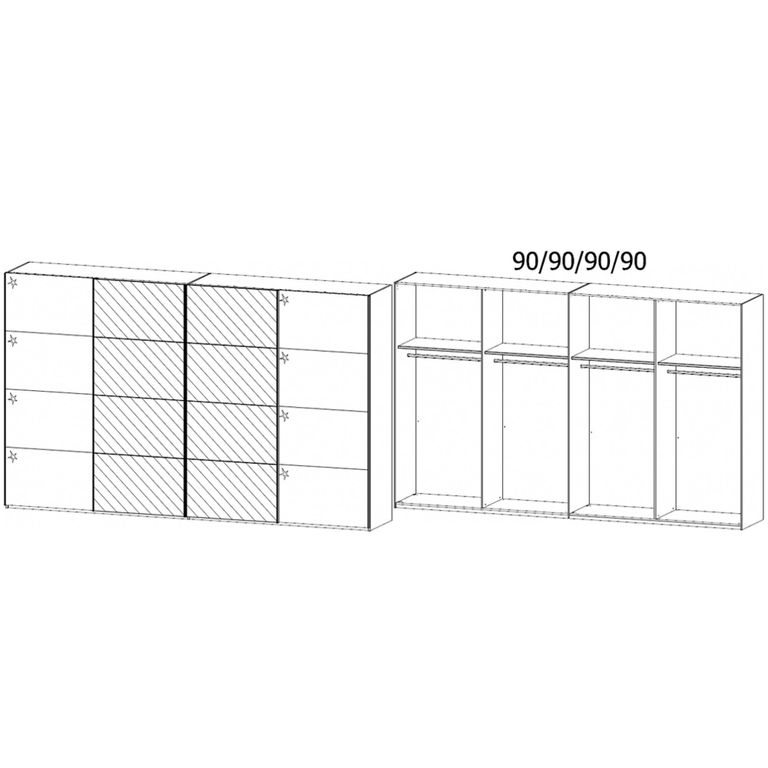 Beluga Extra Sliding Wardrobe - 361cm - 4 Door - Mirror - Silk Grey & White High Gloss