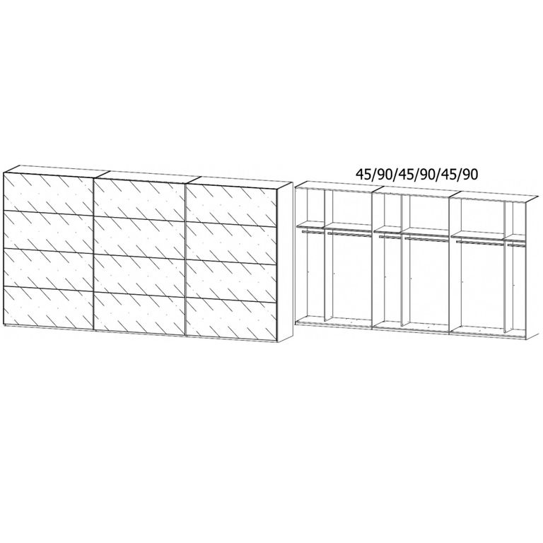 Beluga Extra Sliding Wardrobe - 406cm - 3 Door - Grey Mirrored - Graphite