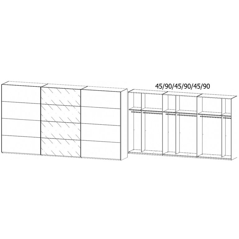 Beluga Extra Sliding Wardrobe - 406cm - 3 Door - Alpine White & Basalt Glass Front