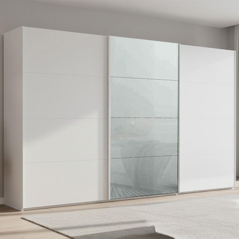 Beluga Extra Sliding Wardrobe - 406cm - 3 Door - Alpine White & Silk Grey Glass Front